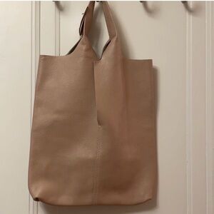 Minimalist Beige Leather Tote Bag